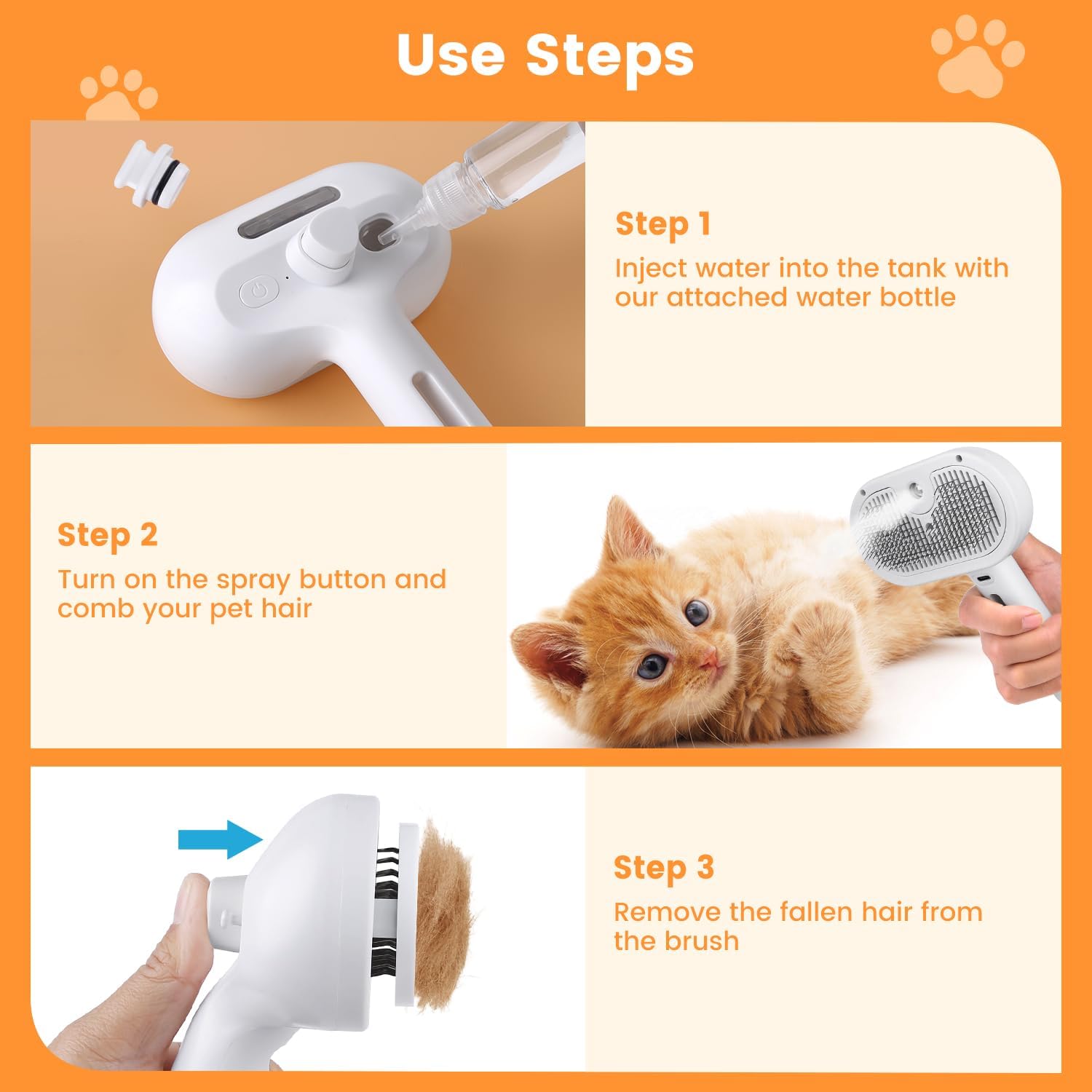 3‑in‑1 Cat Steam Brush – Pet Spray & Hair Removal Comb.