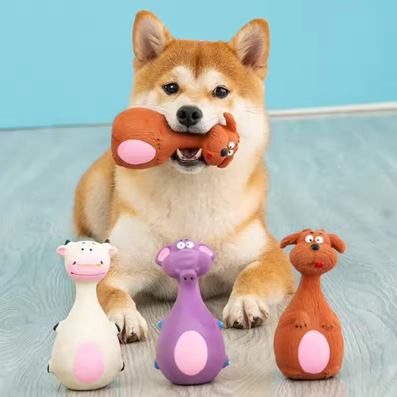 4 pcs Cute Latex Dog Chew Toys with Sound – Interactive Puppy Teething & Dental Health.