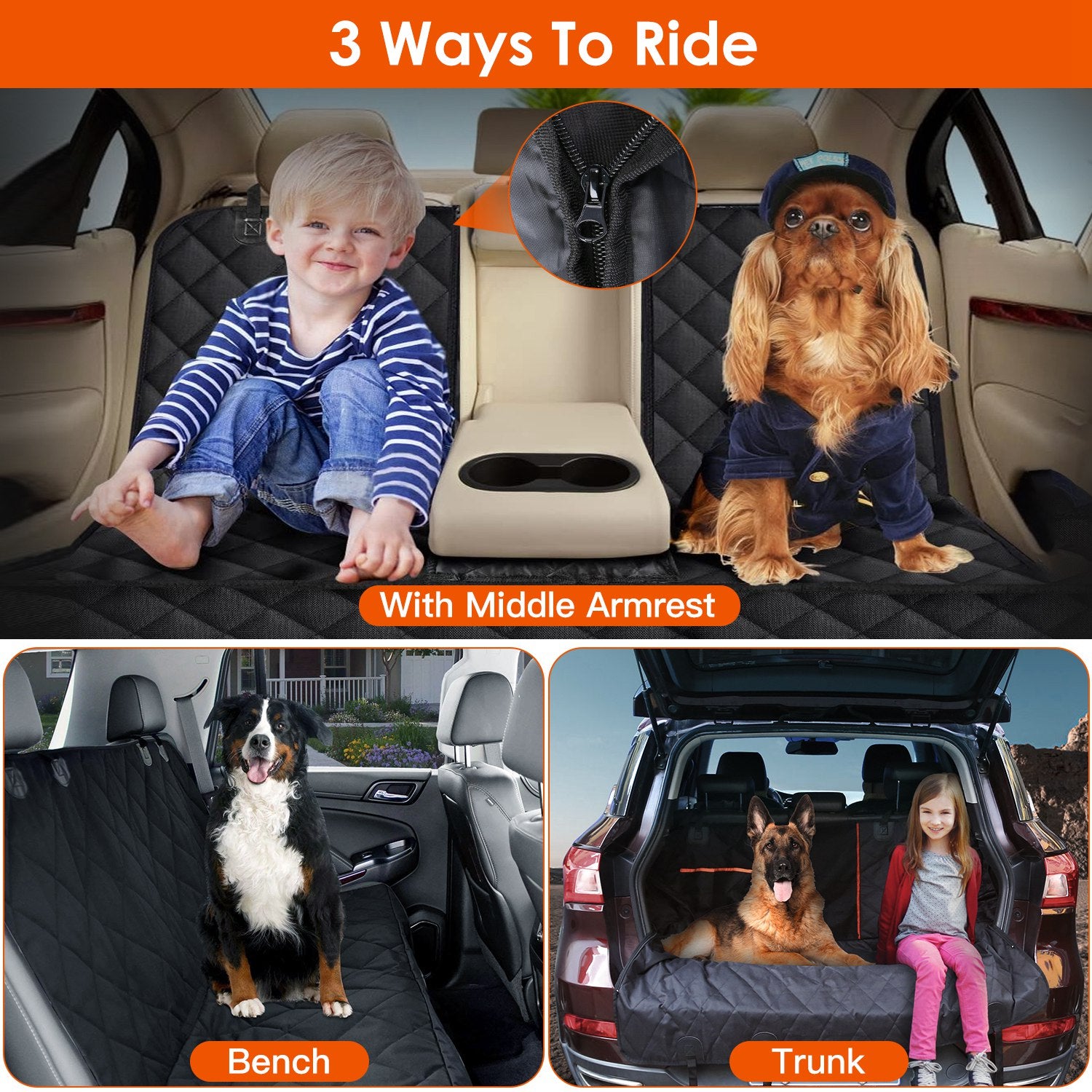 Premium Waterproof Dog Car Seat Cover – Scratch Resistant Back Seat Protector with Safety Belt for SUV & Truck.