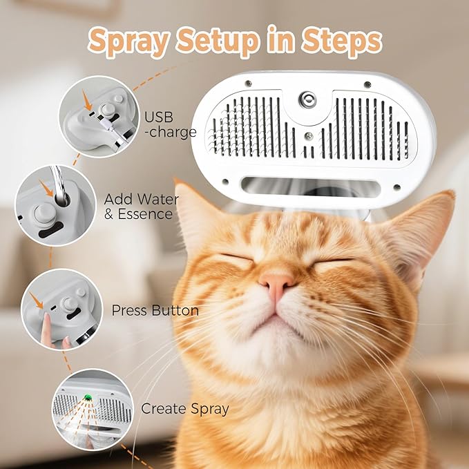 3‑in‑1 Cat Steam Brush – Pet Spray & Hair Removal Comb.