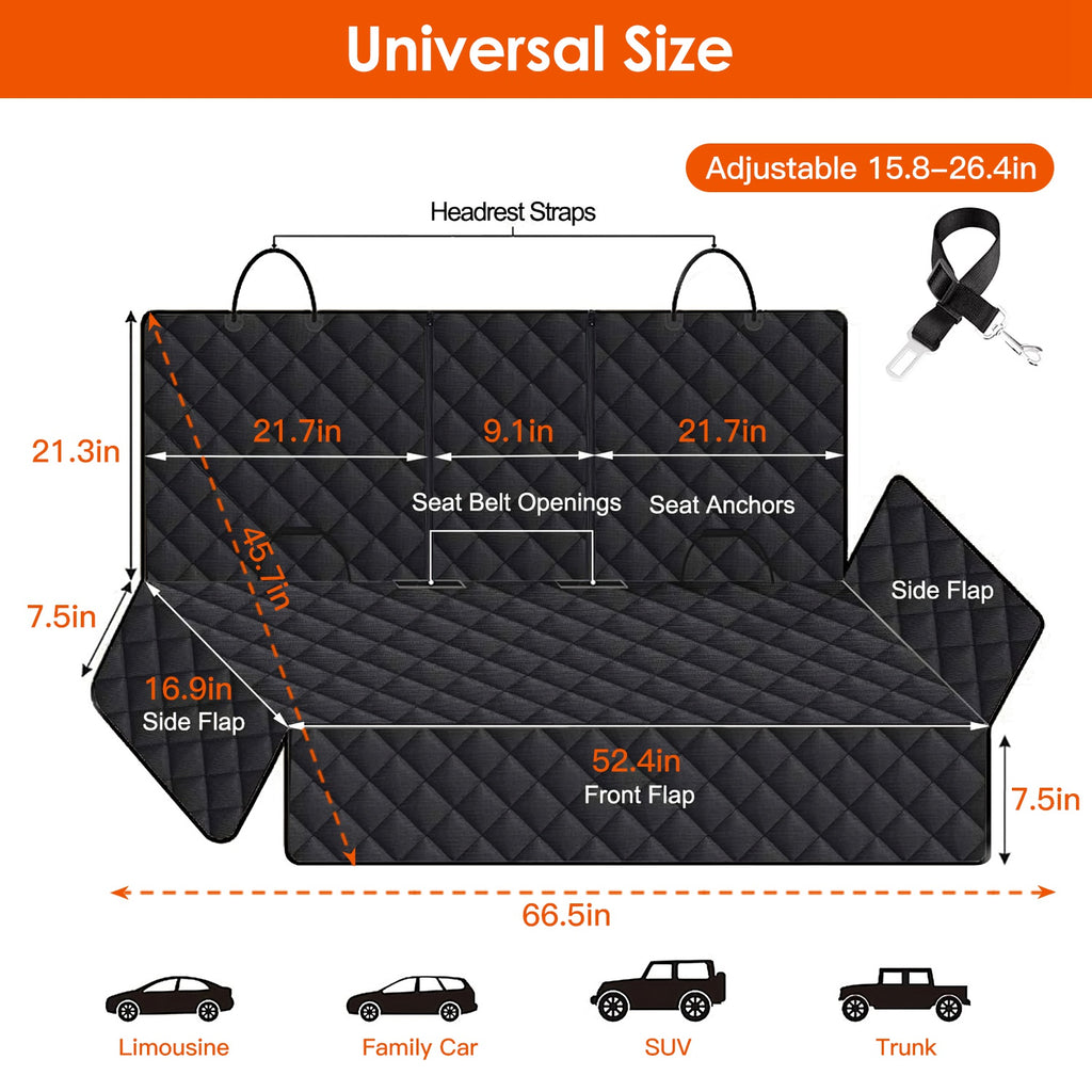 Premium Waterproof Dog Car Seat Cover – Scratch Resistant Back Seat Protector with Safety Belt for SUV & Truck.