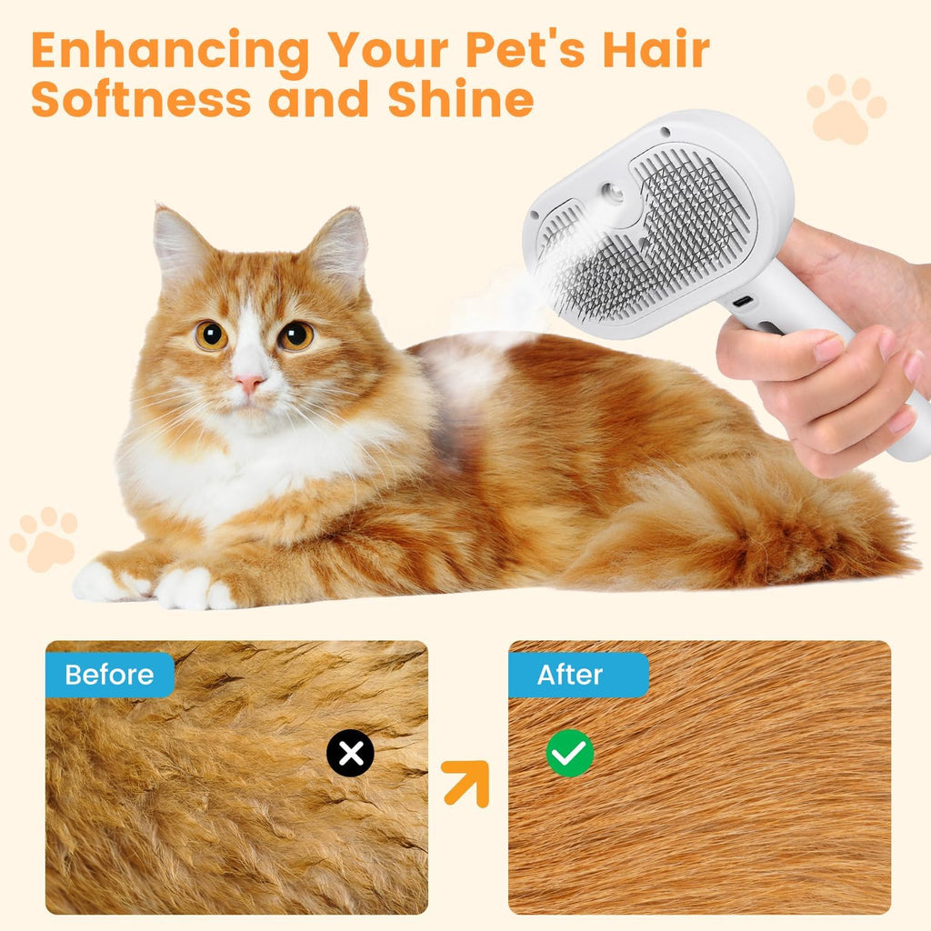 3‑in‑1 Cat Steam Brush – Pet Spray & Hair Removal Comb.