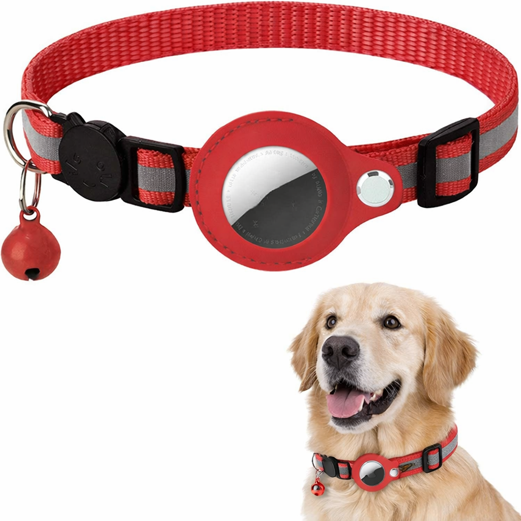 Keep your pet safe with this reflective nylon collar featuring a waterproof AirTag holder. Perfect for cats, dogs, kittens & puppies.