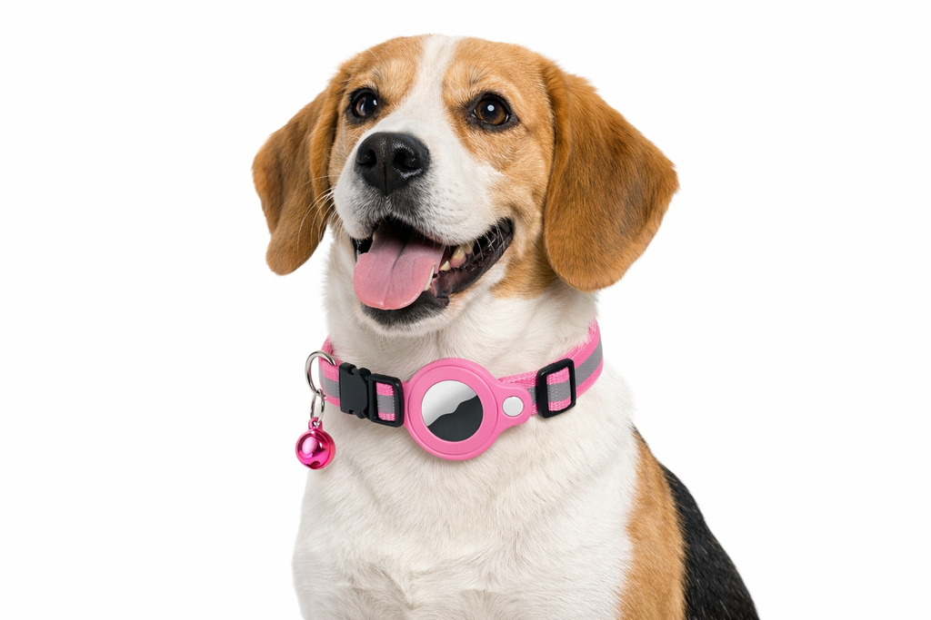 Keep your pet safe with this reflective nylon collar featuring a waterproof AirTag holder. Perfect for cats, dogs, kittens & puppies.