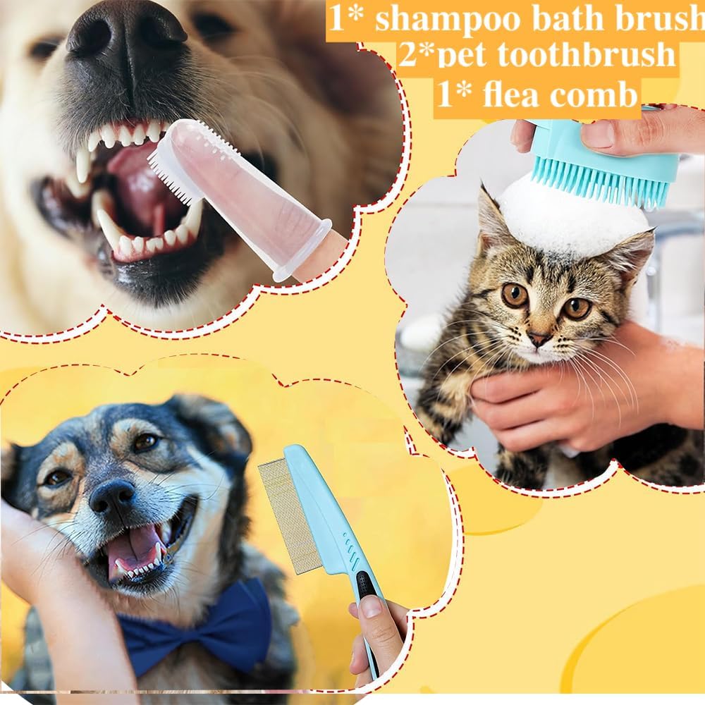 7PCS Premium Pet Grooming Kit for Dogs & Cats – Self Cleaning Slicker Brush, Nail Clipper, Flea Comb & Bath Grooming Set