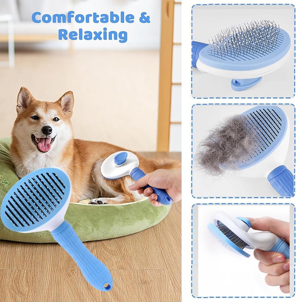 7PCS Premium Pet Grooming Kit for Dogs & Cats – Self Cleaning Slicker Brush, Nail Clipper, Flea Comb & Bath Grooming Set